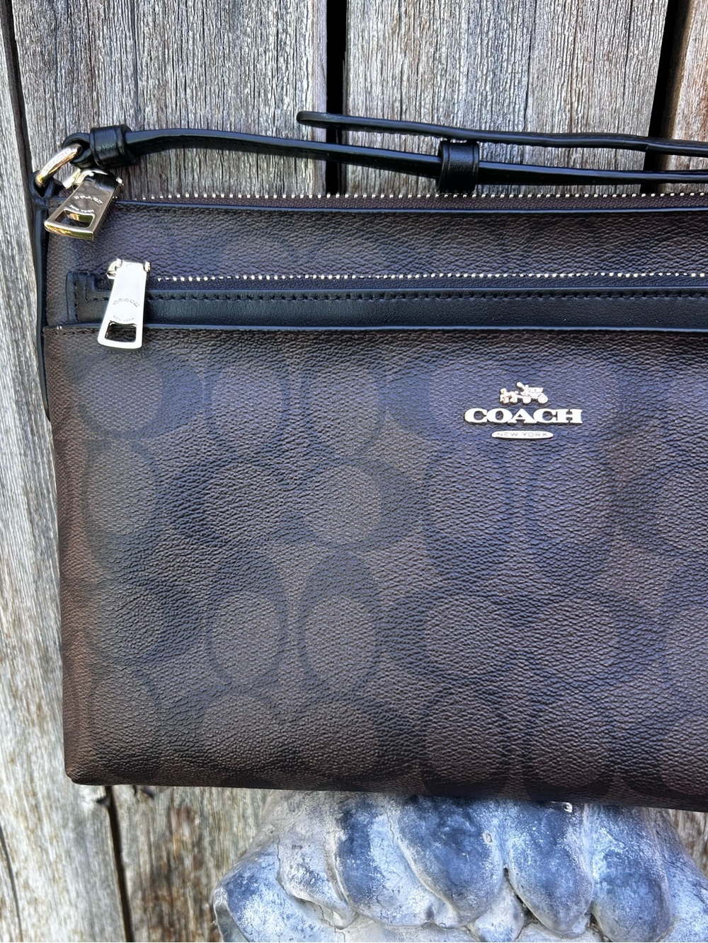 Coach Signature East West Pop Crossbody Bag Coated Canvas Brown Black - Picture 14 of 16